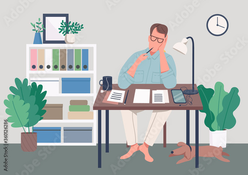 Writer at home flat color vector illustration