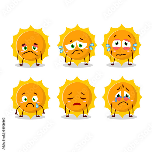 Sun cartoon in character with sad expression