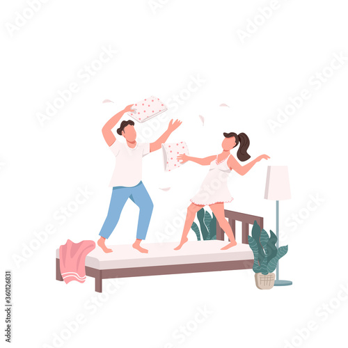 Happy playful couple leisure activity flat color vector faceless characters