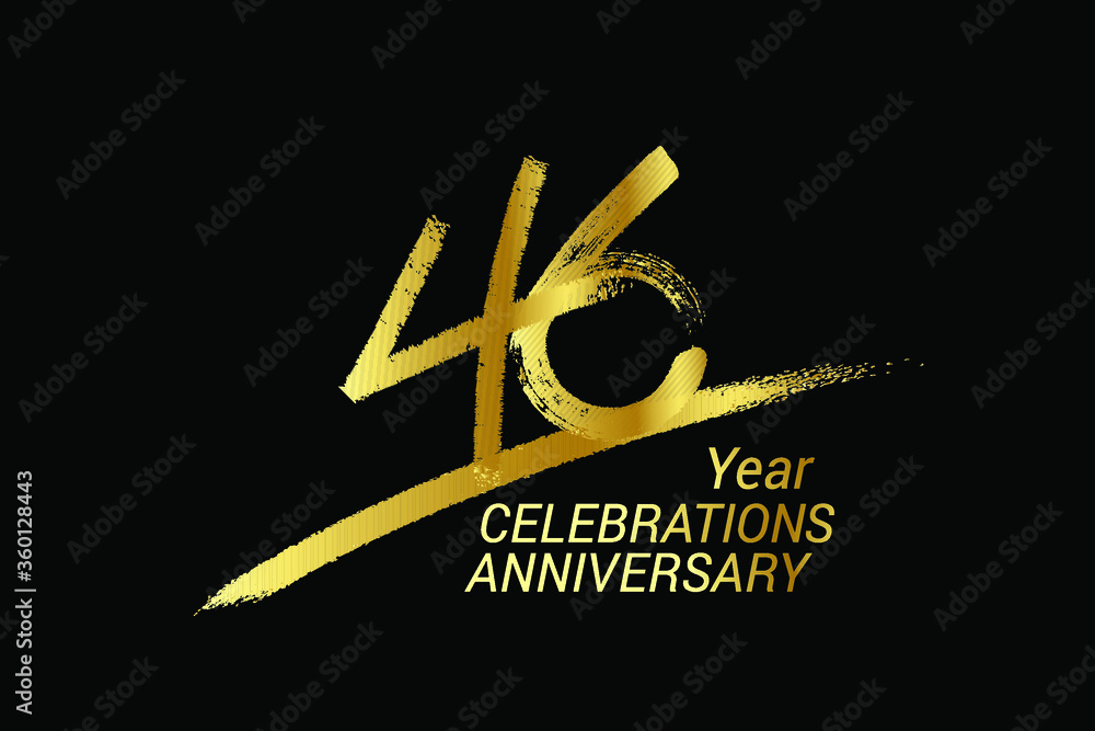 46 year anniversary chalk, golden ink Style , minimalist logo. years