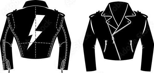 Illustration of rocker leather jacket. Design element for logo, label, sign. badge. Vector illustration