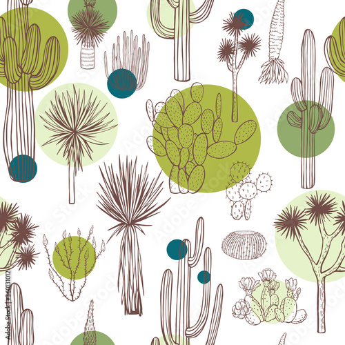 Desert plants  cacti. Vector  seamless pattern.
