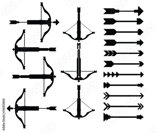 Fényképezés Crossbow with arrows vector icons