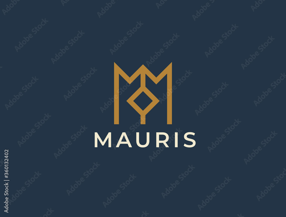 MM. Monogram of Two letters M&M. Luxury, simple, minimal and elegant MV, VM  logo design. Royal crown concept. Vector illustration template. Stock  Vector