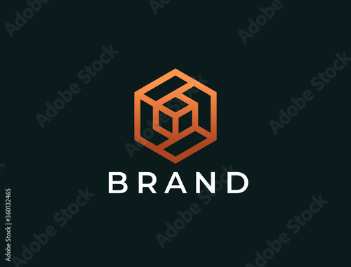 Tech hexagon logo. Abstract cube logotype.
