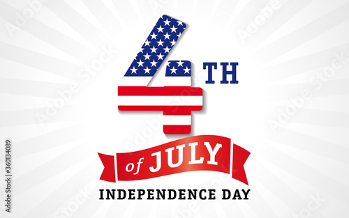4 of July independence day USA with numbers for white sale banner. Fourth of July Happy Independence Day of United States of America calligraphic background