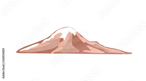 Kawaii trend beige pink mountains with snow. Textural watercolor flat digital art isolate on a white background. Print for wallpaper, children's poster, travel banner, textiles, packaging, sticker.
