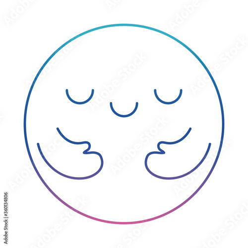 Happy emoji hugging degraded line style icon vector design