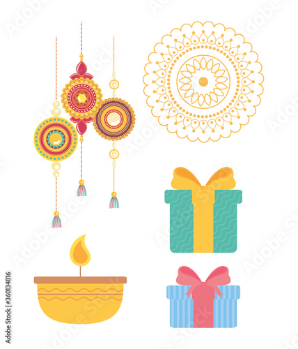 raksha bandhan, bracelets mandala candle gift boxes celebration love brothers and sisters indian photo