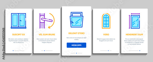 Pvc Window Frames Onboarding Mobile App Page Screen Vector. Pvc Window Architectural Glass Building Detail And Handle, Carrying Truck And Jalousie Color Illustrations