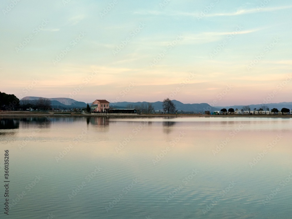 Beautiful lake in the evening light