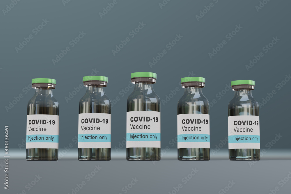 coronavirus vaccine bottles covid-19 3d render. coronavirus vaccine bottles covid-19 3d render.