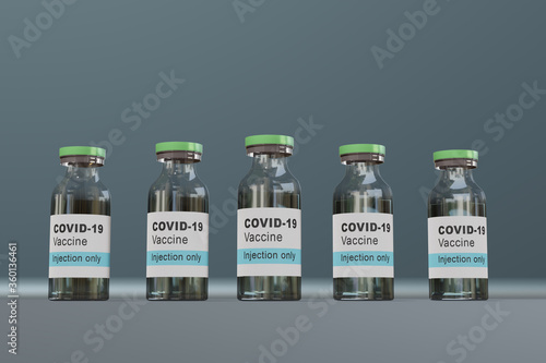 coronavirus vaccine bottles covid-19 3d render.