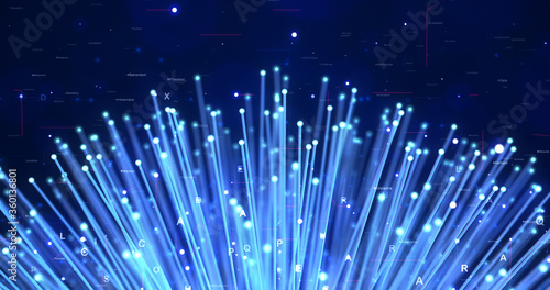 Fiber Optic Cables Data Transfer Abstract Background. High Speed Internet. Futuristic Computer And Technology Related 3D Illustration Render