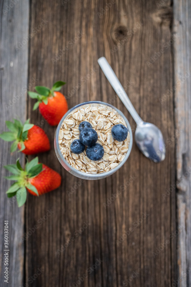 yogurt with porridge and blueberries