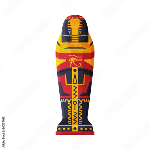 Sarcophagus of Egyptian Pharaoh Flat Style Vector Illustration on White Background