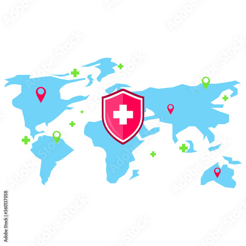 Vector icon of the immune system. a shield that protects the world. Protection of health bacterial viruses. Prevention of human germs medically.
