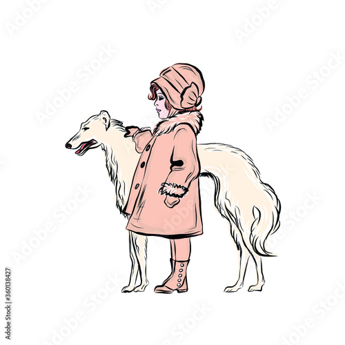 Adorable little girl with dog. Fun childhood moment. Child with pet. 