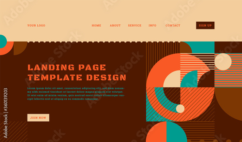 Abstract landing page template design in retro geometric style. Vector illustration.