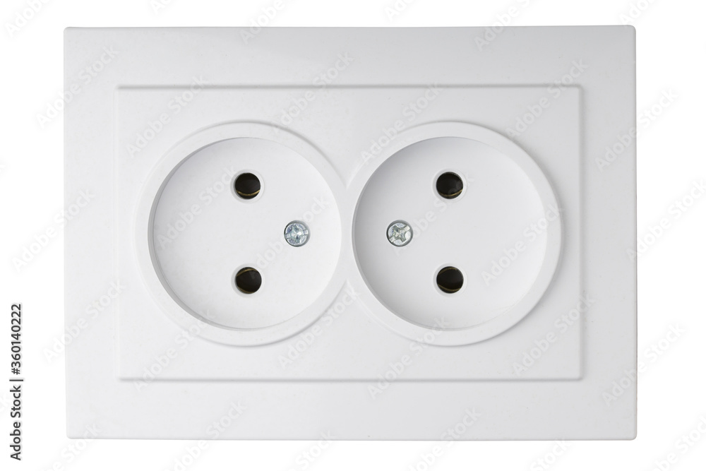 White electric socket isolated on white . White electric socket isolated on white .