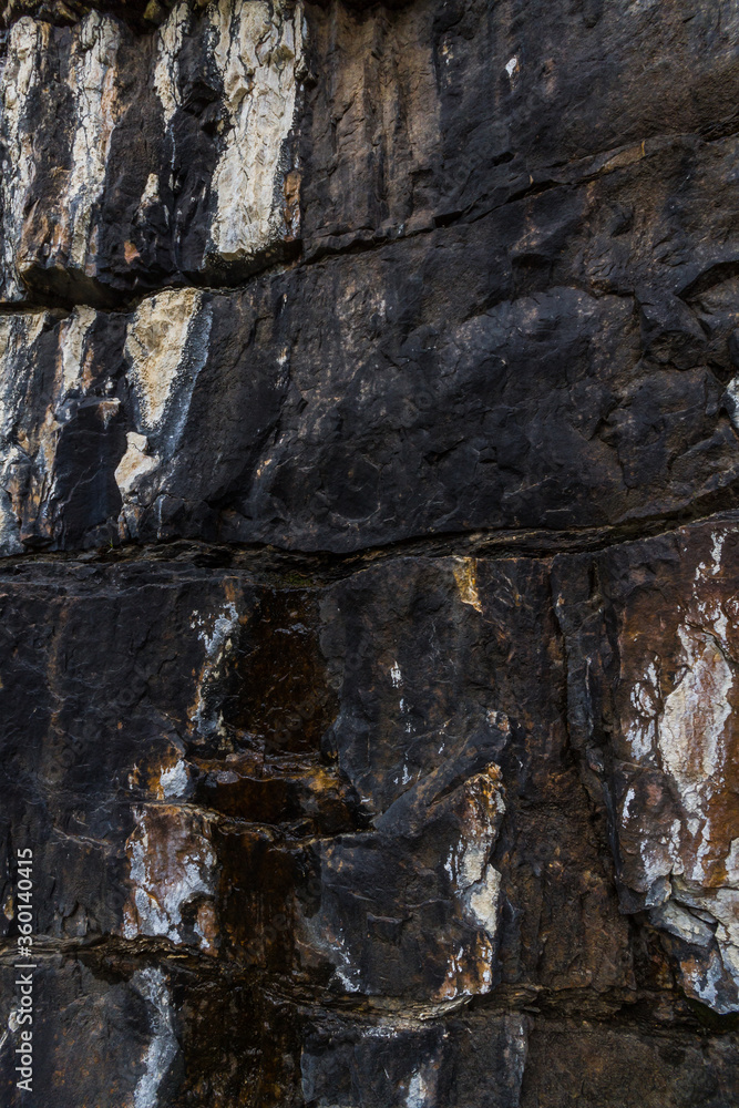 Fototapeta premium Close up. Black, white and brown rock pattern on the Rocky Mountains, Canada. Background or texture 