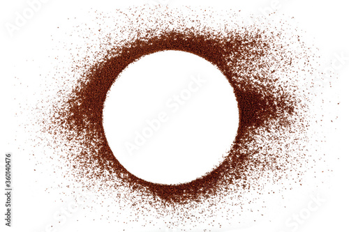 White circle in coffee poweder backgrounds on white