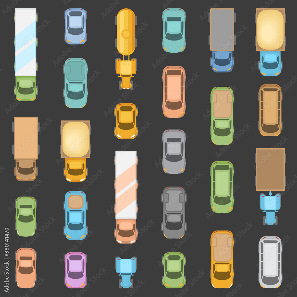 Vector set. Different cars and vehicles. (top view) Vector set. Different cars and vehicles. (top view)