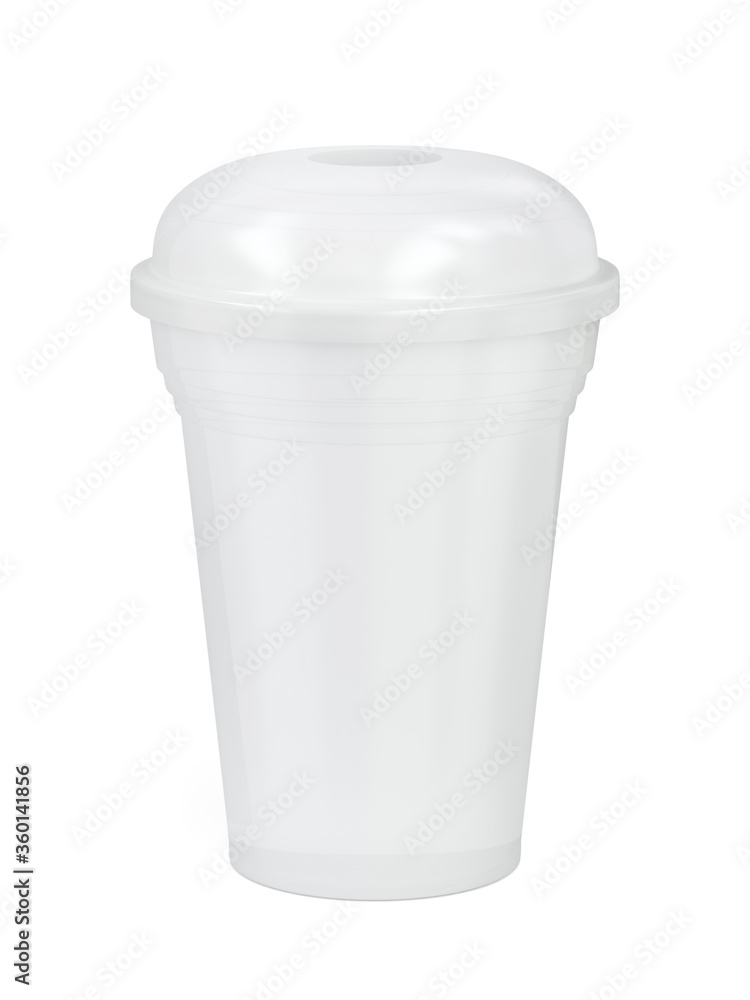 White plastic cup for smoothie or frappe on white background White plastic cup for smoothie or frappe on white background