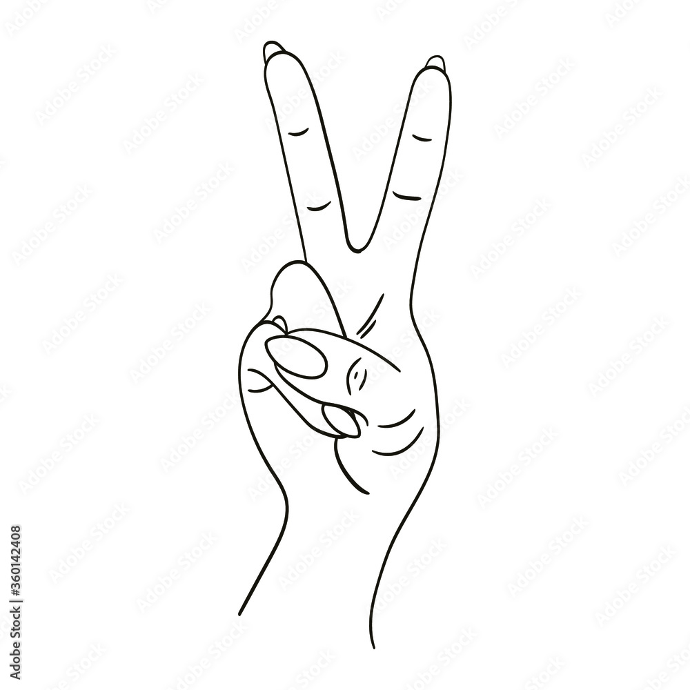 Victory gesture line icon, Hand gestures concept, Peace sign on white background. Gesture Hand Icon Illustration. Number Two Sign Symbol. V sign. Vector graphics. Hand drawn illustration. Victory gesture line icon, Hand gestures concept, Peace sign on white background. Gesture Hand Icon Illustration. Number Two Sign Symbol. V sign. Vector graphics. Hand drawn illustration.