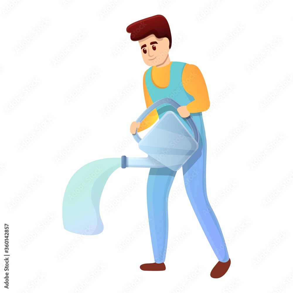 Agronomist watering plants icon. Cartoon of agronomist watering plants vector icon for web design isolated on white background Agronomist watering plants icon. Cartoon of agronomist watering plants vector icon for web design isolated on white background