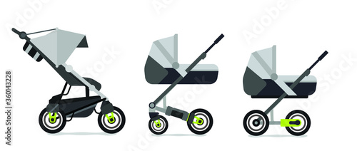 Baby carriage, baby buggy kid - Friendly vector icons