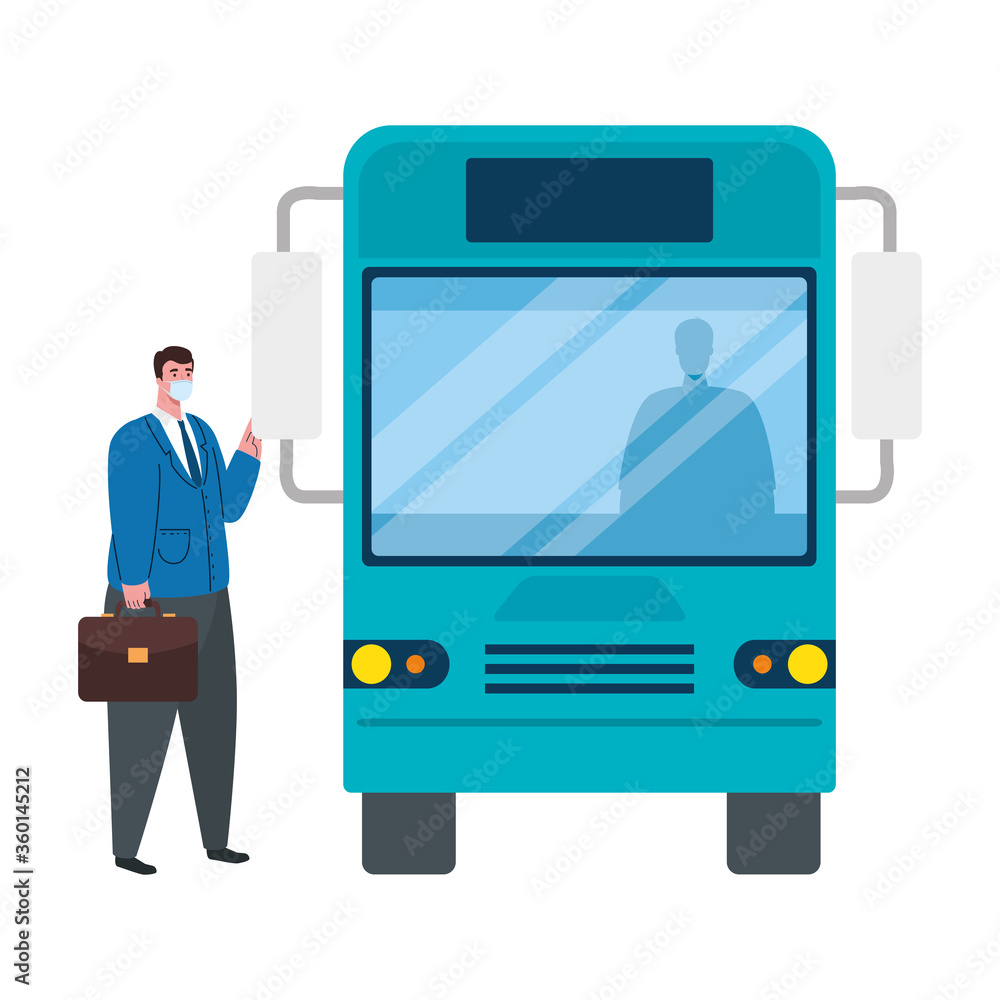 social distancing with man wearing medical mask in bus station, city community transport with diverse commuters together, prevention coronavirus covid 19 social distancing with man wearing medical mask in bus station, city community transport with diverse commuters together, prevention coronavirus covid 19