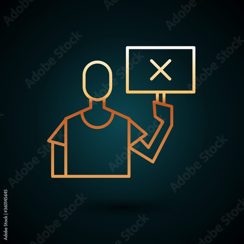 Gold line Nature saving protest icon isolated on dark blue background. Earth planet protection, environmental issues demonstration. Vector Illustration.