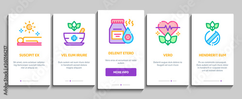 Traditional Naturopathy Medicine Onboarding Mobile App Page Screen Vector. Naturopathy Alternative Therapy With Honey And Herb, Music And Mushrooms Color Illustrations