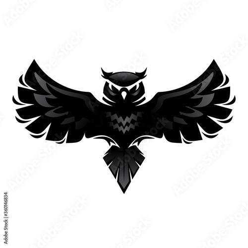 Owl flying bird silhouette icon design isolated on white. Vector