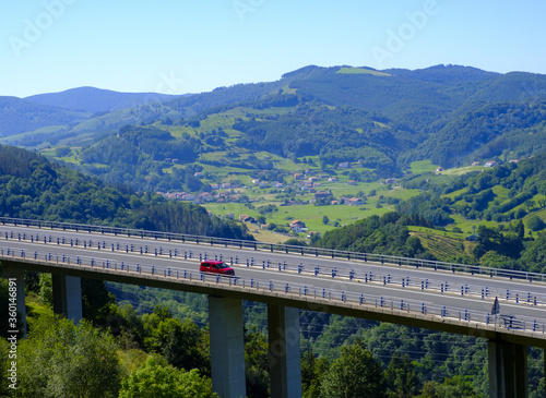 Cars and traffic on the A15 motorway near the municipality of Berastegi, Euskadi