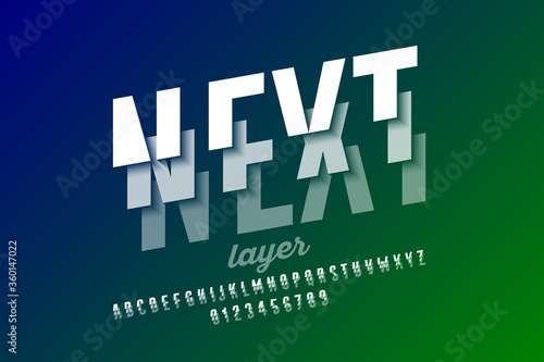 Layered font, alphabet letters and numbers