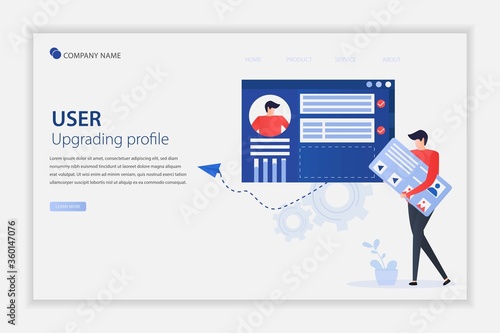 Illustration vector of User upgrading his profile on social media applicastion. Change photo profile, Choose avatar for mobile app accounts. Suitable for landing page, web, flyer, and banner.