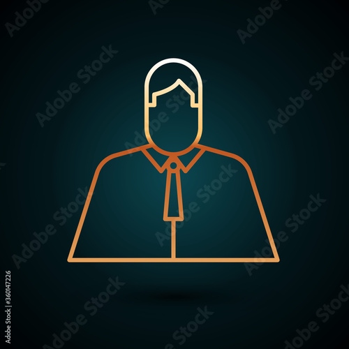 Gold line Lawyer, attorney, jurist icon isolated on dark blue background. Jurisprudence, law or court icon. Vector Illustration.