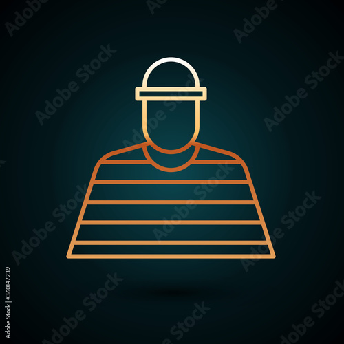 Gold line Prisoner icon isolated on dark blue background. Vector Illustration.