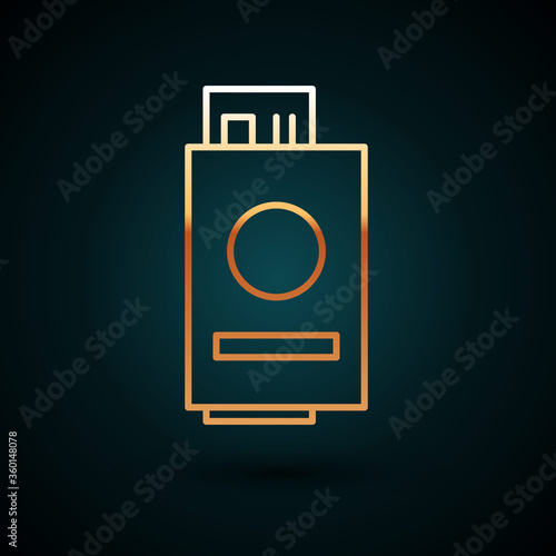 Gold line Passport with ticket icon isolated on dark blue background. Identification Document. Concept travel and tourism. Vector Illustration.