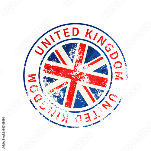 United Kingdom sign, vintage grunge imprint with flag on white