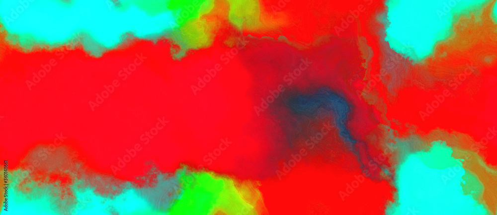 abstract watercolor background with watercolor paint with light sea green, bright turquoise and red colors