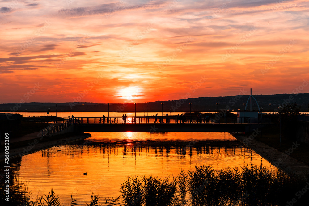 Colorful sunset on Velence lake, west of Hungary