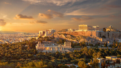 Sierkussen Athene Akropolis van Athene bij zonsondergang  © Cara-Foto