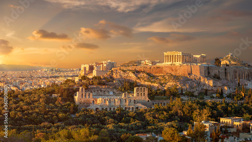 Akropolis of athens at sunset