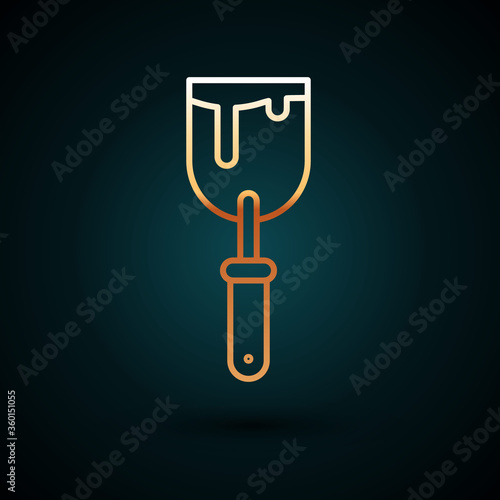 Gold line Putty knife icon isolated on dark blue background. Spatula repair tool. Spackling or paint instruments. Vector Illustration.
