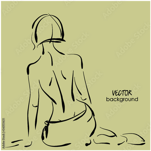 art sketched vector with nude sitting beautiful young  sexy woman 