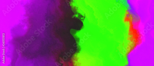 abstract watercolor background with watercolor paint with neon green, purple and magenta colors. can be used as background texture or graphic element © Eigens