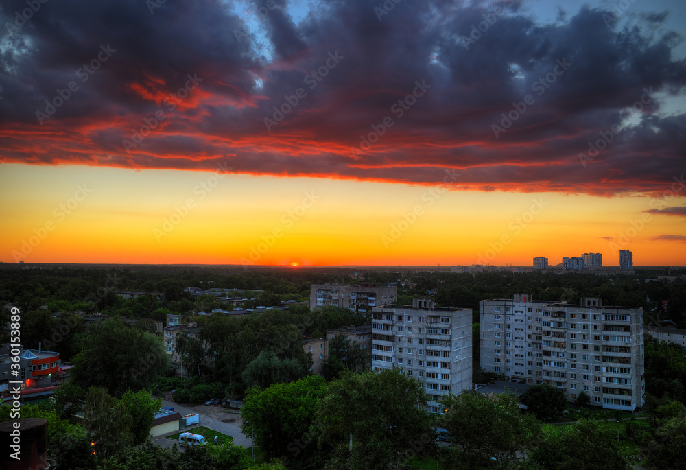 Korolev city during sunset background